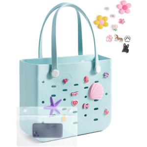 image:imageBAGSMART Beach Bag for Women Waterresistant Rubber Tote Bag Sandproof Vacation Essentials for Summer Swim Cruise PoolBlue