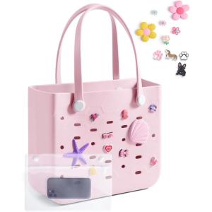 image:imageBAGSMART Beach Bag for Women Waterresistant Rubber Tote Bag Sandproof Vacation Essentials for Summer Swim Cruise PoolBlush