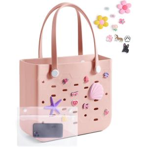 image:imageBAGSMART Beach Bag for Women Waterresistant Rubber Tote Bag Sandproof Vacation Essentials for Summer Swim Cruise PoolCoral