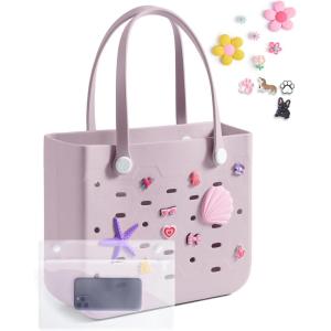 image:imageBAGSMART Beach Bag for Women Waterresistant Rubber Tote Bag Sandproof Vacation Essentials for Summer Swim Cruise PoolPurple Breeze
