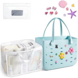 image:imageBAGSMART Beach Bag for Women Waterresistant Rubber Tote Bag Sandproof Vacation Essentials for Summer Swim Cruise PoolSky Blue