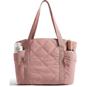 image:imageBAGSMART Crush Tote Bag for Women 20L Puffer Work Tote with Zipper Travel Essentials Quilted Nurse Hospital BagBrier Rose