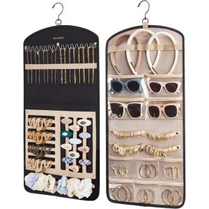 image:imageBAGSMART Hanging Jewelry Organizer Claw Clip Necklace Holder Roll for Hair Ties Headbands Clips Earrings Necklaces Glasses DoubleSided on Closet Wall Door 1 piece LargeBlackBlack
