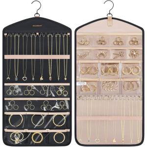image:imageBAGSMART Hanging Jewelry Organizer with Hanger Metal Hooks DoubleSided Jewelry Holder for Organizing Earrings Necklaces Rings Perfect for in Hanging Closet Wall Door 1 Piece Large BlackB1Black