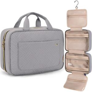 image:imageBAGSMART Toiletry Bag Travel Bag with Hanging Hook Waterresistant Makeup Cosmetic Bag Travel Organizer for Accessories Shampoo Fullsize Container Toiletries Black MediumGrey