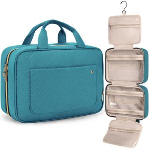 image:imageBAGSMART Toiletry Bag Travel Bag with Hanging Hook Waterresistant Makeup Cosmetic Bag Travel Organizer for Accessories Shampoo Fullsize Container Toiletries Black MediumTeal