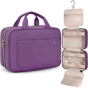 image:imageBAGSMART Toiletry Bag Travel Bag with Hanging Hook Waterresistant Makeup Cosmetic Bag Travel Organizer for Accessories Shampoo Fullsize Container Toiletries Black MediumPurple