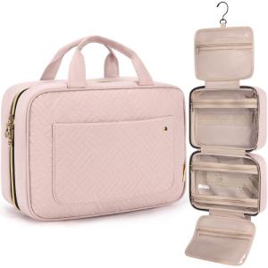 image:imageBAGSMART Toiletry Bag Travel Bag with Hanging Hook Waterresistant Makeup Cosmetic Bag Travel Organizer for Accessories Shampoo Fullsize Container Toiletries Black MediumLight Pink