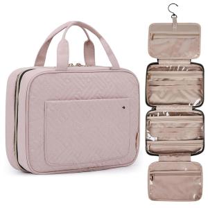 image:imageBAGSMART Toiletry Bag Travel Bag with Hanging Hook Waterresistant Makeup Cosmetic Bag Travel Organizer for Accessories Shampoo Fullsize Container Toiletries Black MediumBaby Pink