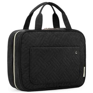image:imageBAGSMART Toiletry Bag Travel Bag with Hanging Hook Waterresistant Makeup Cosmetic Bag Travel Organizer for Accessories Shampoo Fullsize Container Toiletries Black MediumBlack