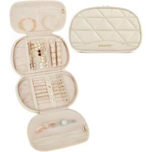 image:imageBAGSMART Travel Jewelry Case Jewelry Organizer Storage Roll Rings Necklaces Earrings Bracelets Brooches Watch Large Portable Light PinkABeige