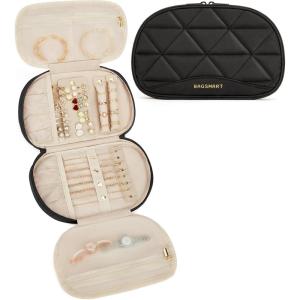 image:imageBAGSMART Travel Jewelry Case Jewelry Organizer Storage Roll Rings Necklaces Earrings Bracelets Brooches Watch Large Portable Light PinkABlack