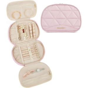 image:imageBAGSMART Travel Jewelry Case Jewelry Organizer Storage Roll Rings Necklaces Earrings Bracelets Brooches Watch Large Portable Light PinkALight Pink