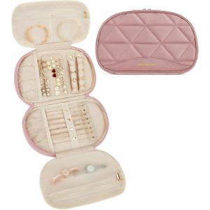 image:imageBAGSMART Travel Jewelry Case Jewelry Organizer Storage Roll Rings Necklaces Earrings Bracelets Brooches Watch Large Portable Light PinkANude Pink