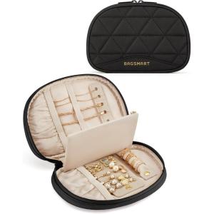 image:imageBAGSMART Travel Jewelry Case Jewelry Organizer Storage Roll Rings Necklaces Earrings Bracelets Brooches Watch Large Portable Light PinkBBlack