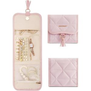 image:imageBAGSMART Travel Jewelry Case Organizer Roll Foldable Jewelry Case for JourneyRings Necklaces Earrings Bracelets Brooches Portable Travel Essentials PinkPink