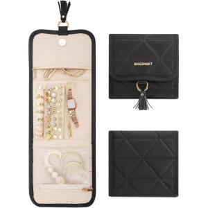 image:imageBAGSMART Travel Jewelry Case Organizer Roll Foldable Jewelry Case for JourneyRings Necklaces Earrings Bracelets Brooches Portable Travel Essentials PinkBlack