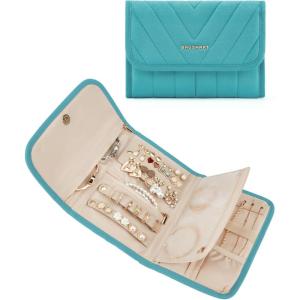 image:imageBAGSMART Travel Jewelry Organizer Case Foldable Jewelry Roll for Necklaces Earrings JourneyRings Bracelets Brooches Portable PinkAGreen