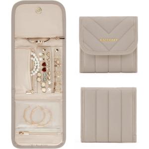 image:imageBAGSMART Travel Jewelry Organizer Case Foldable Jewelry Roll for Necklaces Earrings JourneyRings Bracelets Brooches Portable PinkBCamel