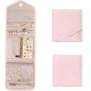 image:imageBAGSMART Travel Jewelry Organizer Case Foldable Small Jewelry Roll for Journey Rings Necklaces Earrings BraceletsMiniSoft PinkLight Pink