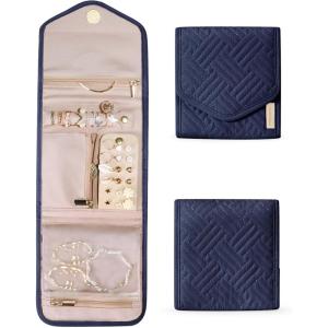 image:imageBAGSMART Travel Jewelry Organizer Case Foldable Small Jewelry Roll for Journey Rings Necklaces Earrings BraceletsMiniSoft PinkSmokey Blue