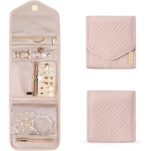 image:imageBAGSMART Travel Jewelry Organizer Case Foldable Small Jewelry Roll for Journey Rings Necklaces Earrings BraceletsMiniSoft PinkSoft Pink