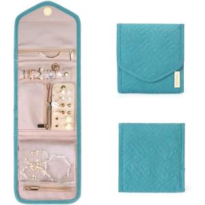 image:imageBAGSMART Travel Jewelry Organizer Case Foldable Small Jewelry Roll for Journey Rings Necklaces Earrings BraceletsMiniSoft PinkTeal