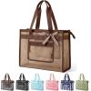 image:imageBAGSMART Mesh Beach Bag with Zipper Pocket Large Beach Tote Bags for Women  for 40 oz Bottle Removable Ribbon Bow Sandproof amp Washable Cruise Essentials for Swim Pool Gym Vacation Travel BagTan Brown