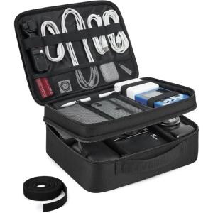 image:imageBAGSMART Cable Organizer Bag Travel Electronics Organizer with Adjustable Divider Tech Bag Carrying Case Storage Bag Sturdy Tool Case with Handle for Cellphone Cord Electronics Accessories BlackBlack