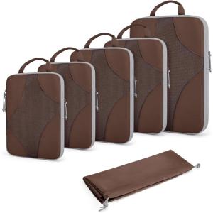 image:imageBAGSMART Compression Packing Cubes for Travel Compressible Luggage Organizer for Cruise Ship Lightweight Travel Essentials 6Pack 1L2M2S1Shoe Bag03Mocha Brown