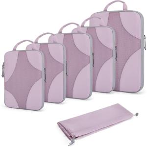 image:imageBAGSMART Compression Packing Cubes for Travel Compressible Luggage Organizer for Cruise Ship Lightweight Travel Essentials 6Pack 1L2M2S1Shoe Bag04Misty Lavender