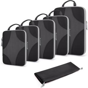 image:imageBAGSMART Compression Packing Cubes for Travel Compressible Luggage Organizer for Cruise Ship Lightweight Travel Essentials 6Pack 1L2M2S1Shoe BagBlack