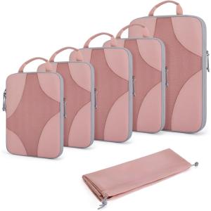 image:imageBAGSMART Compression Packing Cubes for Travel Compressible Luggage Organizer for Cruise Ship Lightweight Travel Essentials 6Pack 1L2M2S1Shoe BagClay Pink