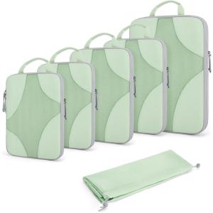 image:imageBAGSMART Compression Packing Cubes for Travel Compressible Luggage Organizer for Cruise Ship Lightweight Travel Essentials 6Pack 1L2M2S1Shoe BagFruit Green