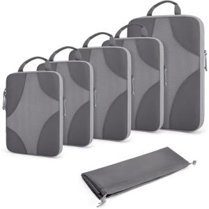 image:imageBAGSMART Compression Packing Cubes for Travel Compressible Luggage Organizer for Cruise Ship Lightweight Travel Essentials 6Pack 1L2M2S1Shoe BagGrey