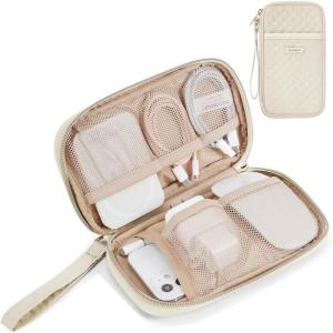 image:imageBAGSMART Cord Organizer Travel Cable Organizer Bag Tech Electronic Organizer Travel Case Travel Essentials for Charger Cable Phone Flash drive Single Layer  BlackSingle Layer Quilted Beige
