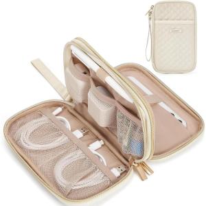 image:imageBAGSMART Cord Organizer Travel Cable Organizer Bag Tech Electronic Organizer Travel Case Travel Essentials for Charger Cable Phone Flash drive Single Layer  BlackDouble Layer Quilted Beige