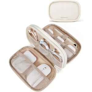 image:imageBAGSMART Electronics Organizer Travel Case Cord Organizer for Women Travel Cable Bag BlackADouble Layer Beige
