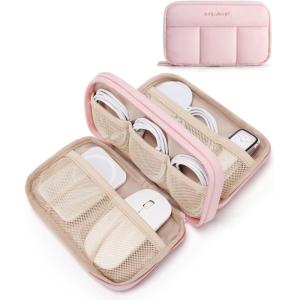 image:imageBAGSMART Electronics Organizer Travel Case Cord Storage for Chargers Cables Phones Compact Tech Accessories Pouch BeigePink