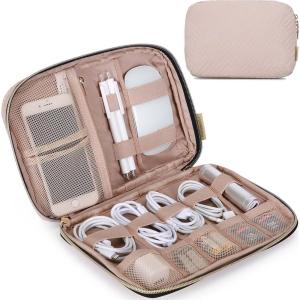 image:imageBAGSMART Large Electronics Organizer Travel Case Travel Essentials Cord Organizer Travel Cable Organizer Bag Travel Accessories for Women PinkAPink