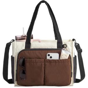image:imageBAGSMART Tote Bag for Women Work Puffy Travel Tote Handbag Gift for Teacher amp Nurse  Medium13 laptop w 30oz cup holder Large156 laptop w 40oz cup holder For campus work mothers day giftsHmocha Brown