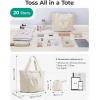 image:imageBAGSMART Foldable Tote Bag with Drawstring Bag Tote Bag Shoulder Bag Top Handle Handbag for Travel Work Beach GymBeige