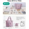 image:imageBAGSMART Foldable Tote Bag with Drawstring Bag Tote Bag Shoulder Bag Top Handle Handbag for Travel Work Beach GymPurple