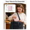 image:imageBAGSMART Makeup Bag Duo Set Puffy Padded Travel Cosmetic Organizer with Slipin Pockets Large Toiletry Bag amp Small Purse Pouch Travel Essentials for Women Black10Khaki Strip