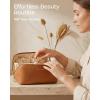image:imageBAGSMART Makeup Bag Travel Cosmetic Bag Large Make Up Bag Flat Open Toiletry Bag for Women PU Leather Travel Essentials Organizer Case Wideopen Pouch Purse for Skincare Brushes Classic Brown19 Yellow