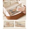 image:imageBAGSMART Makeup Bag Travel Cosmetic Bag Large Make Up Bag Flat Open Toiletry Bag for Women PU Leather Travel Essentials Organizer Case Wideopen Pouch Purse for Skincare Brushes Classic Brown02 Black