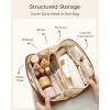 image:imageBAGSMART Makeup Bag Travel Cosmetic Bag Large Make Up Bag Flat Open Toiletry Bag for Women PU Leather Travel Essentials Organizer Case Wideopen Pouch Purse for Skincare Brushes Classic Brown03 Pink