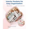 image:imageBAGSMART Makeup Bag Travel Cosmetic Bag Puffy Padded Make Up Bag for Women Makeup Organizer Case Wideopen Pouch Purse Travel Essentials Toiletries Accessories Brushes PinkDKhaki