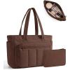 image:imageBAGSMART Tote Bag for Women 2 Set Tote Bag with Zipper Quilted Nurse Handbags for Work Travel College  20L Capacity 156 Laptop Bag with Cosmetic Bag Carry on Bag Nurse Gym BagChocolate
