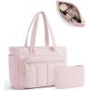 image:imageBAGSMART Tote Bag for Women 2 Set Tote Bag with Zipper Quilted Nurse Handbags for Work Travel College  20L Capacity 156 Laptop Bag with Cosmetic Bag Carry on Bag Nurse Gym BagPink